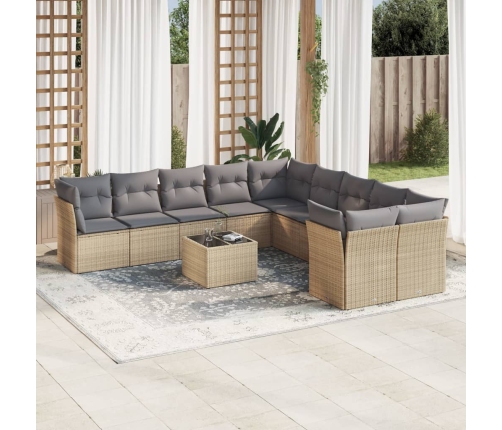 Set de sofás de jardín 11pzas con cojines ratán sintético beige