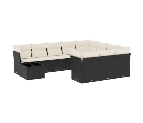 Set de sofás de jardín 11 pzas y cojines ratán sintético negro