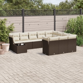Set de sofás de jardín 11 pzas cojines ratán sintético marrón
