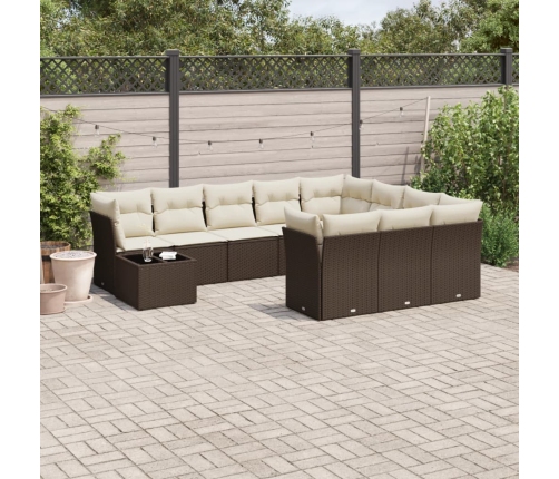 Set de sofás de jardín 11 pzas cojines ratán sintético marrón