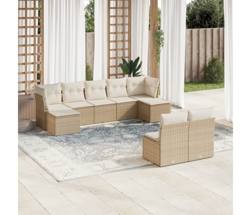 Set de sofás de jardín 9 pzas con cojines ratán sintético beige