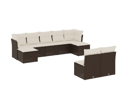 Set de sofás de jardín 9 pzas y cojines ratán sintético marrón