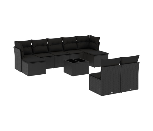 Set de sofás de jardín 10 pzas cojines ratán sintético negro
