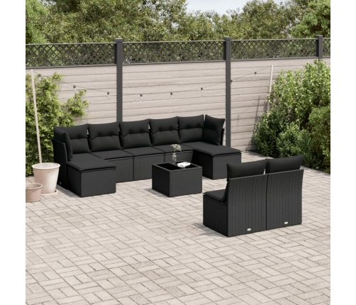 Set de sofás de jardín 10 pzas cojines ratán sintético negro