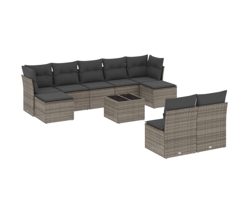 Set de sofás de jardín 10 pzas con cojines ratán sintético gris