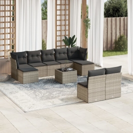 Set de sofás de jardín 10 pzas con cojines ratán sintético gris