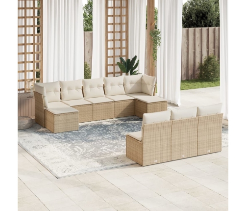 Juego de sofás jardín con cojines beige 10 pzas ratán sintético
