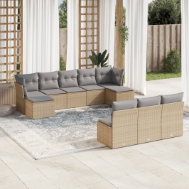 Juego de sofás jardín con cojines beige 10 pzas ratán sintético