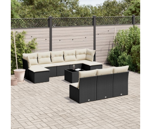 Set de sofás de jardín 11 pzas y cojines ratán sintético negro