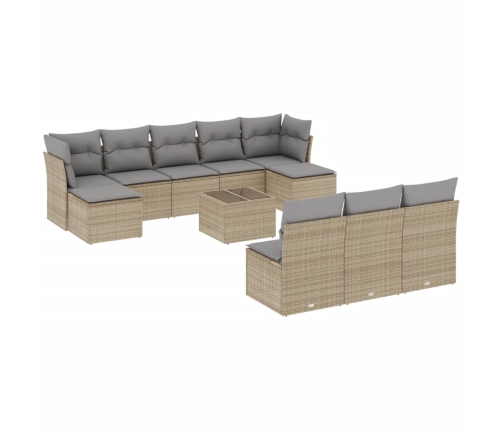 Set de sofás de jardín 11pzas con cojines ratán sintético beige