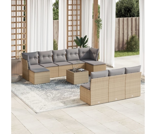 Set de sofás de jardín 11pzas con cojines ratán sintético beige