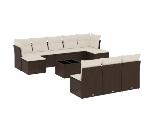 Set de sofás de jardín 11 pzas cojines ratán sintético marrón