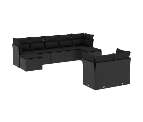 Set de sofás de jardín 8 piezas y cojines ratán sintético negro