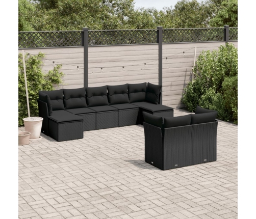 Set de sofás de jardín 8 piezas y cojines ratán sintético negro