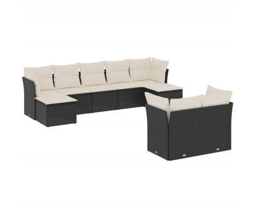 Set de sofás de jardín 8 piezas y cojines ratán sintético negro