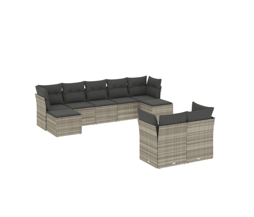 Set muebles jardín 9 pzas y cojines ratán sintético gris claro