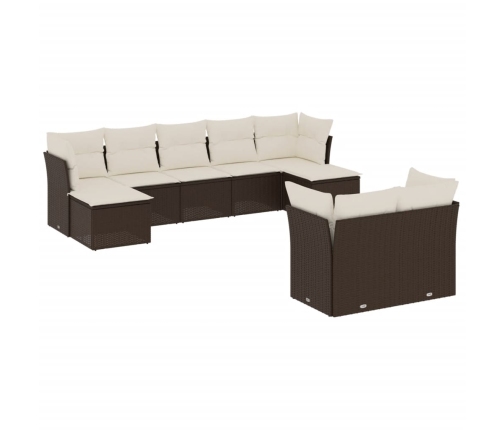 Set de sofás de jardín 9 pzas y cojines ratán sintético marrón
