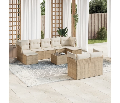 Juego de sofás jardín con cojines beige 10 pzas ratán sintético