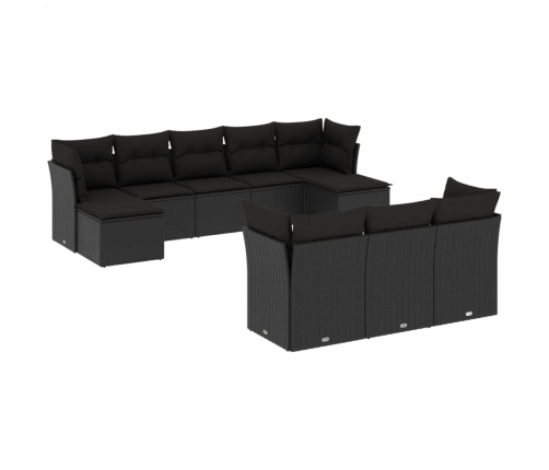 Set de sofás de jardín 10 pzas cojines ratán sintético negro