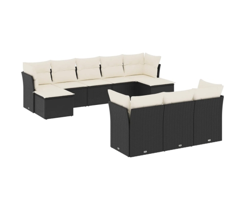 Set de sofás de jardín 10 pzas cojines ratán sintético negro