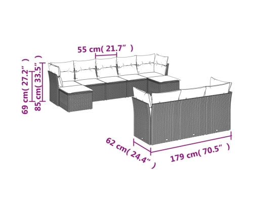 Set de sofás de jardín 10 pzas cojines ratán sintético negro