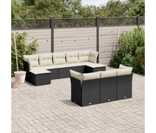 Set de sofás de jardín 10 pzas cojines ratán sintético negro