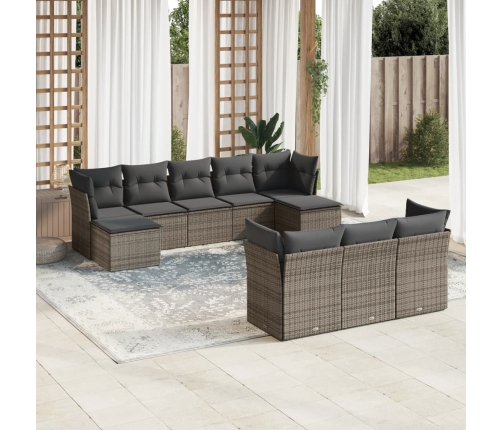 Set de sofás de jardín 10 pzas con cojines ratán sintético gris