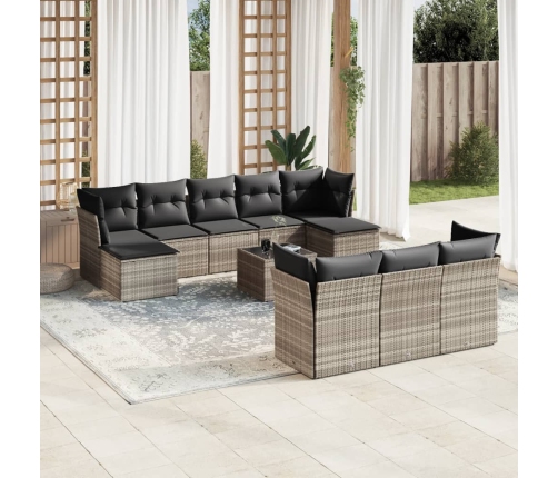 Set sofás jardín 10 pzas con cojines ratán sintético gris claro