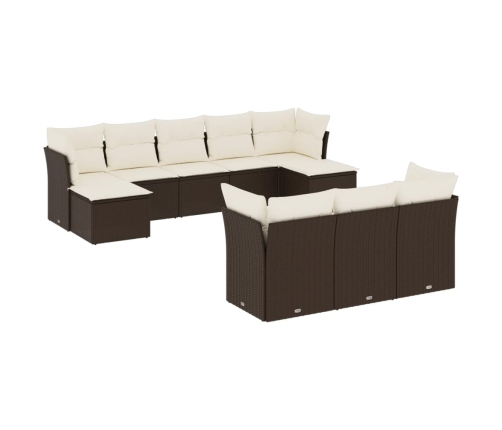 Set de sofás de jardín 10 pzas y cojines ratán sintético marrón