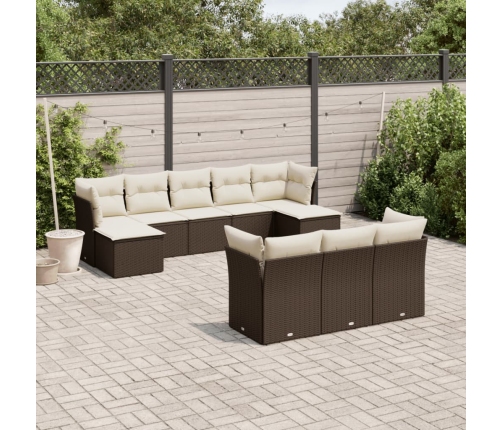 Set de sofás de jardín 10 pzas y cojines ratán sintético marrón