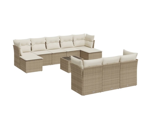 Set de sofás de jardín 11pzas con cojines ratán sintético beige