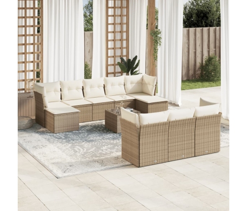 Set de sofás de jardín 11pzas con cojines ratán sintético beige