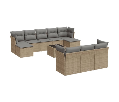 Set de sofás de jardín 11pzas con cojines ratán sintético beige