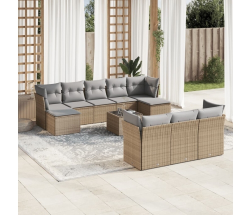 Set de sofás de jardín 11pzas con cojines ratán sintético beige