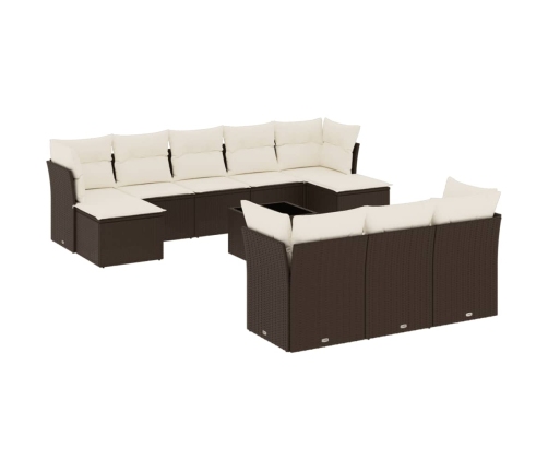Set de sofás de jardín 11 pzas cojines ratán sintético marrón