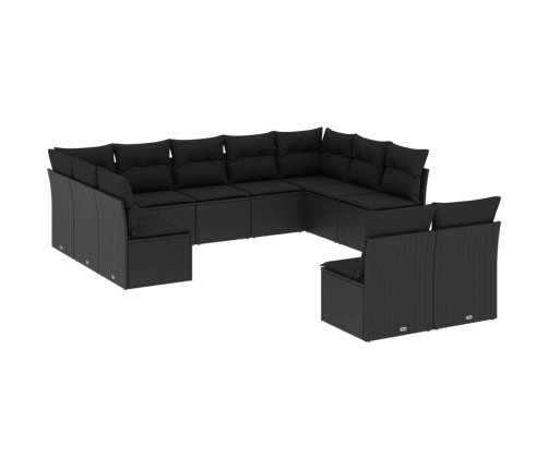 Set de sofás de jardín 11 pzas y cojines ratán sintético negro