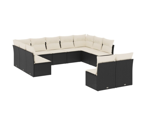 Set de sofás de jardín 11 pzas y cojines ratán sintético negro