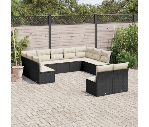 Set de sofás de jardín 11 pzas y cojines ratán sintético negro
