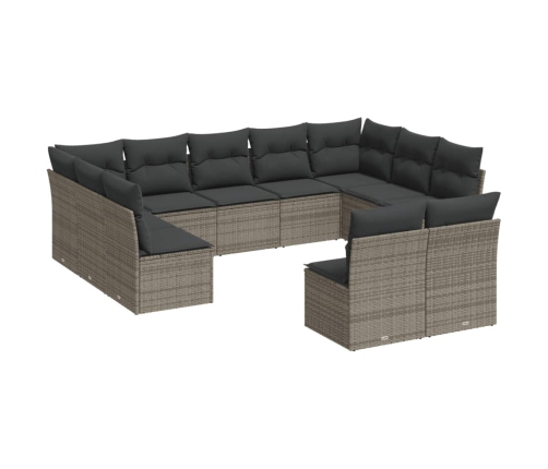 Set de sofás de jardín 11 pzas y cojines ratán sintético gris