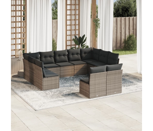 Set de sofás de jardín 11 pzas y cojines ratán sintético gris