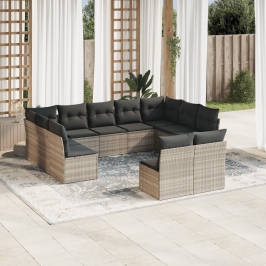 Set de sofás de jardín 11 pzas y cojines ratán sintético gris