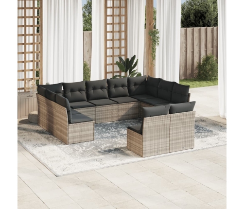 Set de sofás de jardín 11 pzas y cojines ratán sintético gris