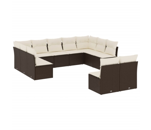 Set de sofás de jardín 11 pzas cojines ratán sintético marrón