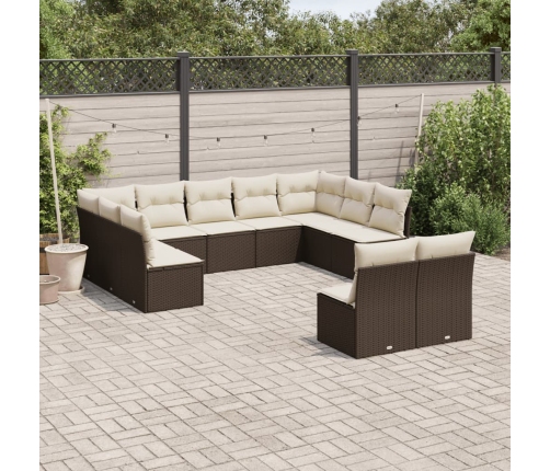 Set de sofás de jardín 11 pzas cojines ratán sintético marrón