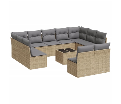 Set de sofás de jardín 12 pzas y cojines ratán sintético marrón