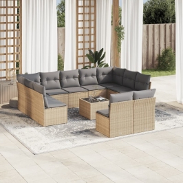 Set de sofás de jardín 12 pzas y cojines ratán sintético marrón