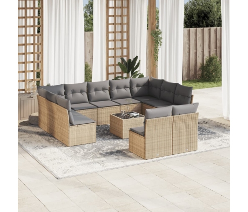 Set de sofás de jardín 12 pzas y cojines ratán sintético marrón
