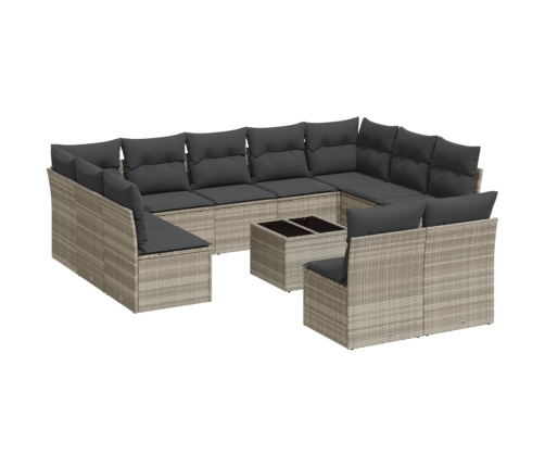 Set de sofás de jardín 12 pzas y cojines ratán sintético gris
