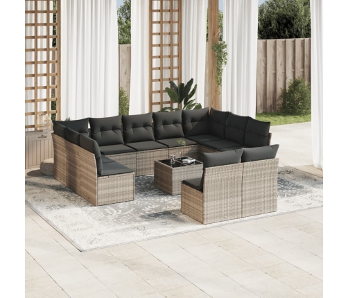Set de sofás de jardín 12 pzas y cojines ratán sintético gris