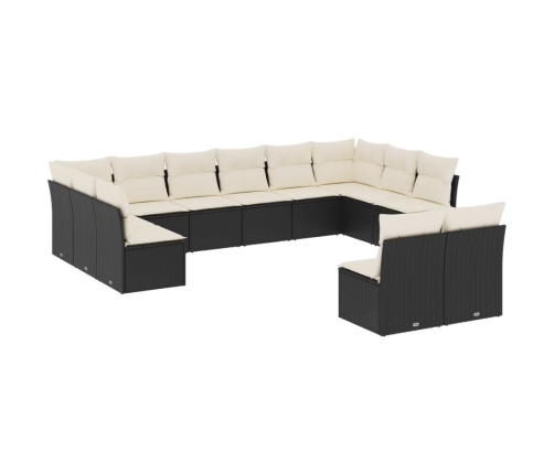 Set de sofás de jardín 12 piezas cojines ratán sintético negro